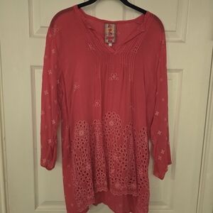 Johnny Was Coral Embroidered Tunic Fits Like A Medium